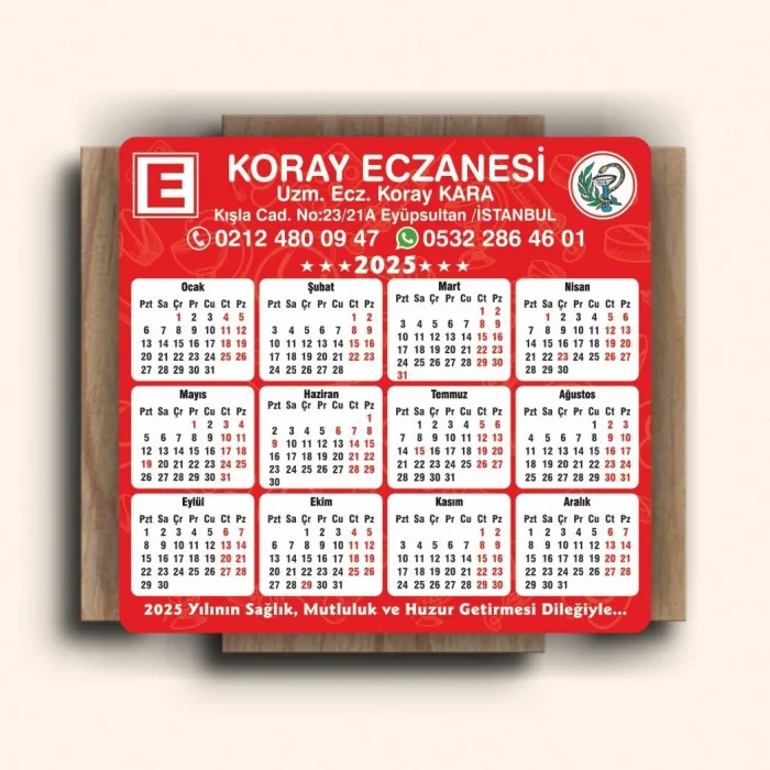 15x14 cm Eczanenize Özel 2025 Takvimli Magnet