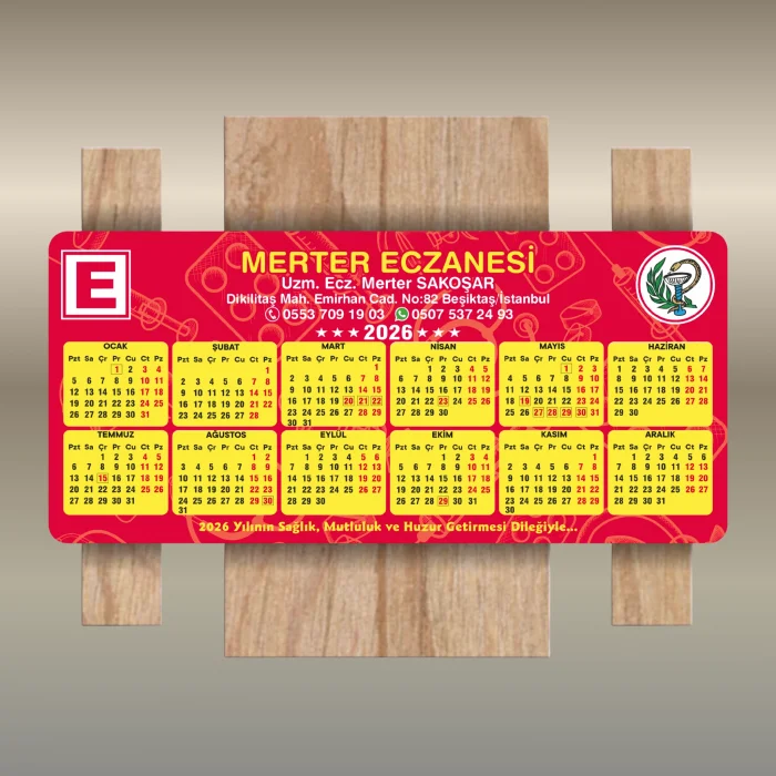 15x7 cm Eczanenize Özel 2026 Takvimli Magnet