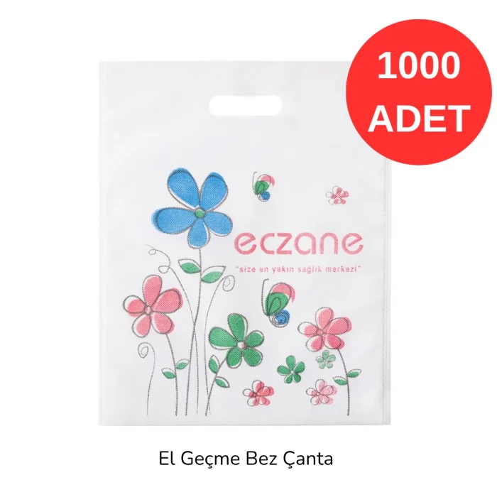 30x37 Çiçek Desenli El Geçme Bez Torba 1000 adet