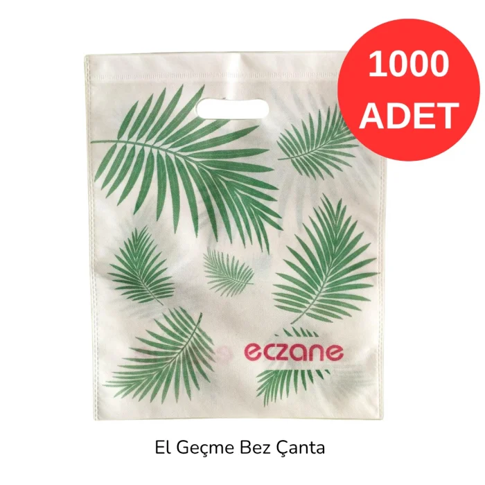 30x37 Yeşil Yaprak Desenli El Geçme Bez Torba 1000 adet
