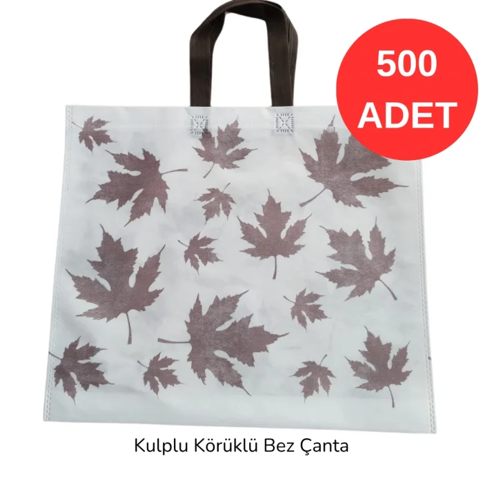 40x34x7cm Kulplu Körüklü Çınar Yaprak Desenli Bez Torba 500 adet