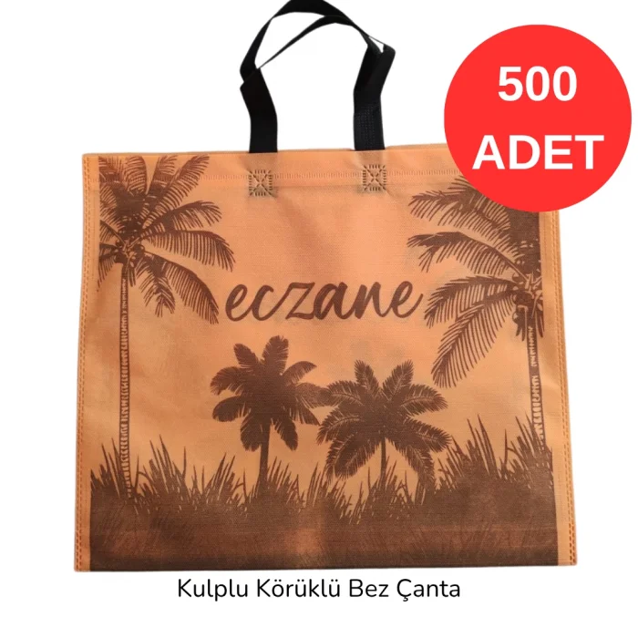 40x34x7cm Kulplu Körüklü Palmiye Desenli Bez Torba 500 adet