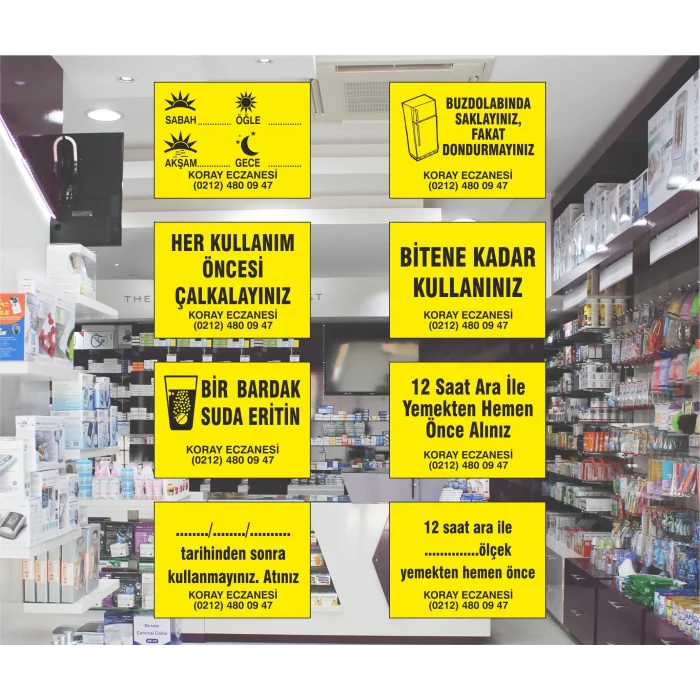 8 farklı Tasarımda toplam 40.000 Adet Fosforlu Eczane Etiketi