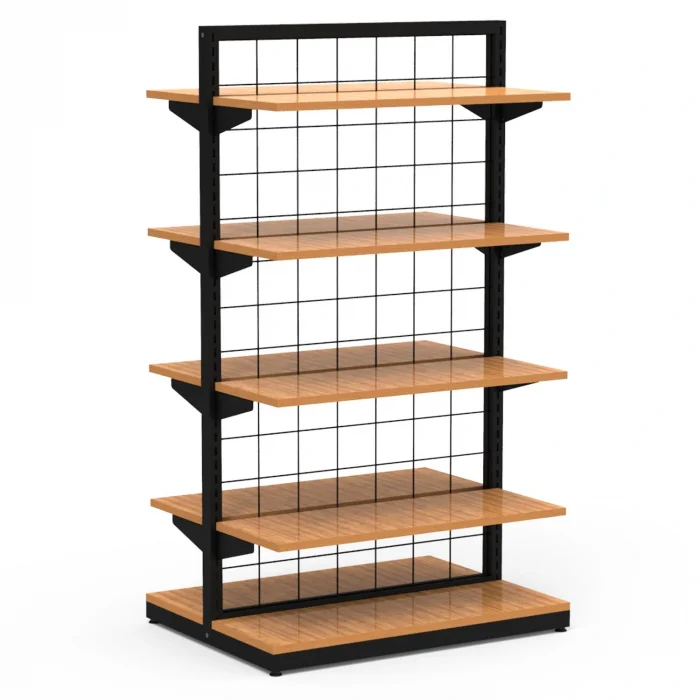 Eczane Çift Taraflı Siyah Metal Stand – Bambu Raflı 80x60