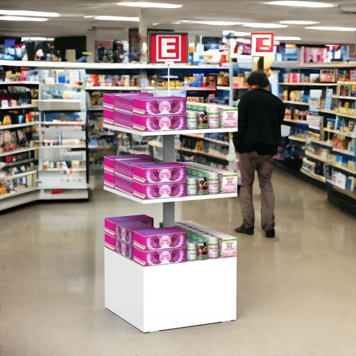 Eczane Orta Alan Standı Beyaz 3 Raflı 50x50 Ahşap