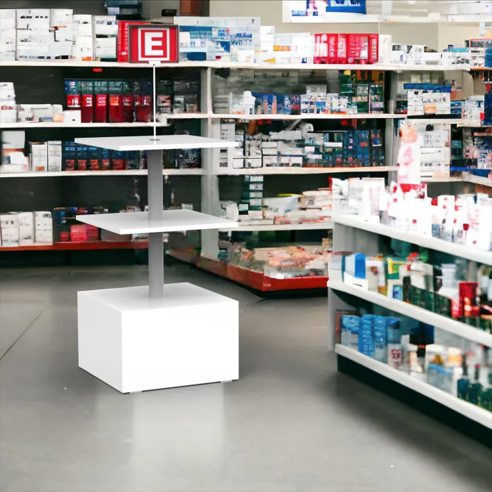 Eczane Orta Alan Standı Beyaz 3 Raflı 50x50 Ahşap