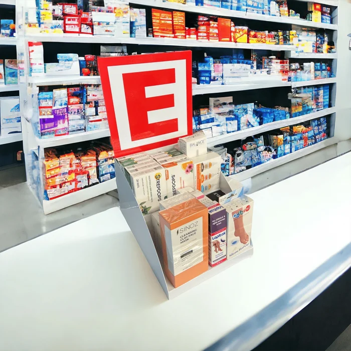 Eczane Tezgah Üstü Stand – 25 cm, Beyaz, 2 Katlı