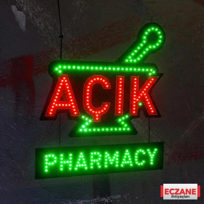 Havan Figürlü Pharmacy Açık Tabelası