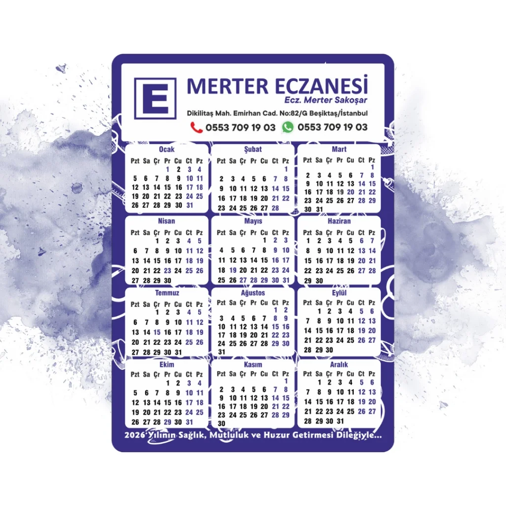 14x10 cm Eczanenize Özel 2026 Takvimli Magnet 1000 adet Civit Mavisi