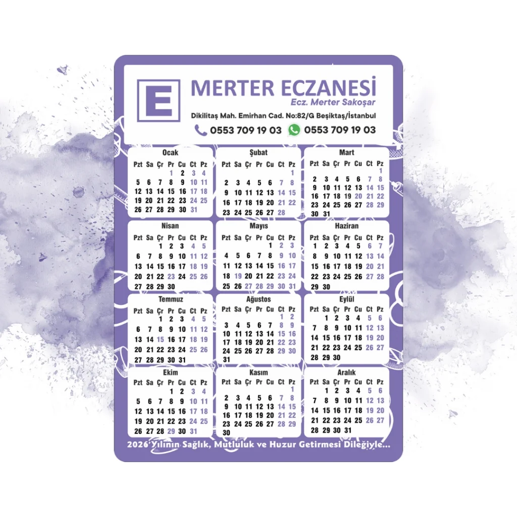 14x10 cm Eczanenize Özel 2026 Takvimli Magnet 1000 adet Elektrik Mavisi