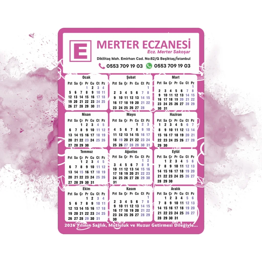 14x10 cm Eczanenize Özel 2026 Takvimli Magnet 1000 adet Neon Moru