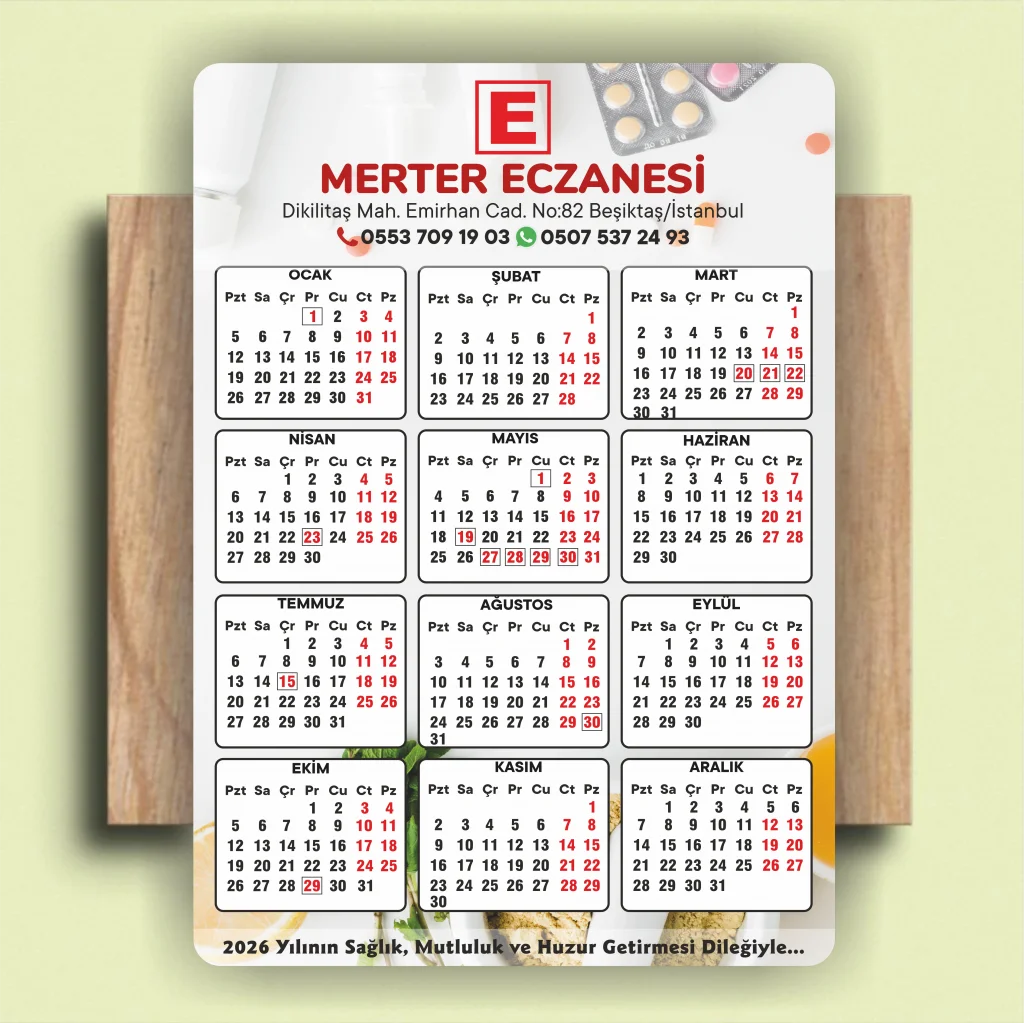 14x10 cm Eczanenize Özel 2026 Takvimli Magnet 1000 adet No:4