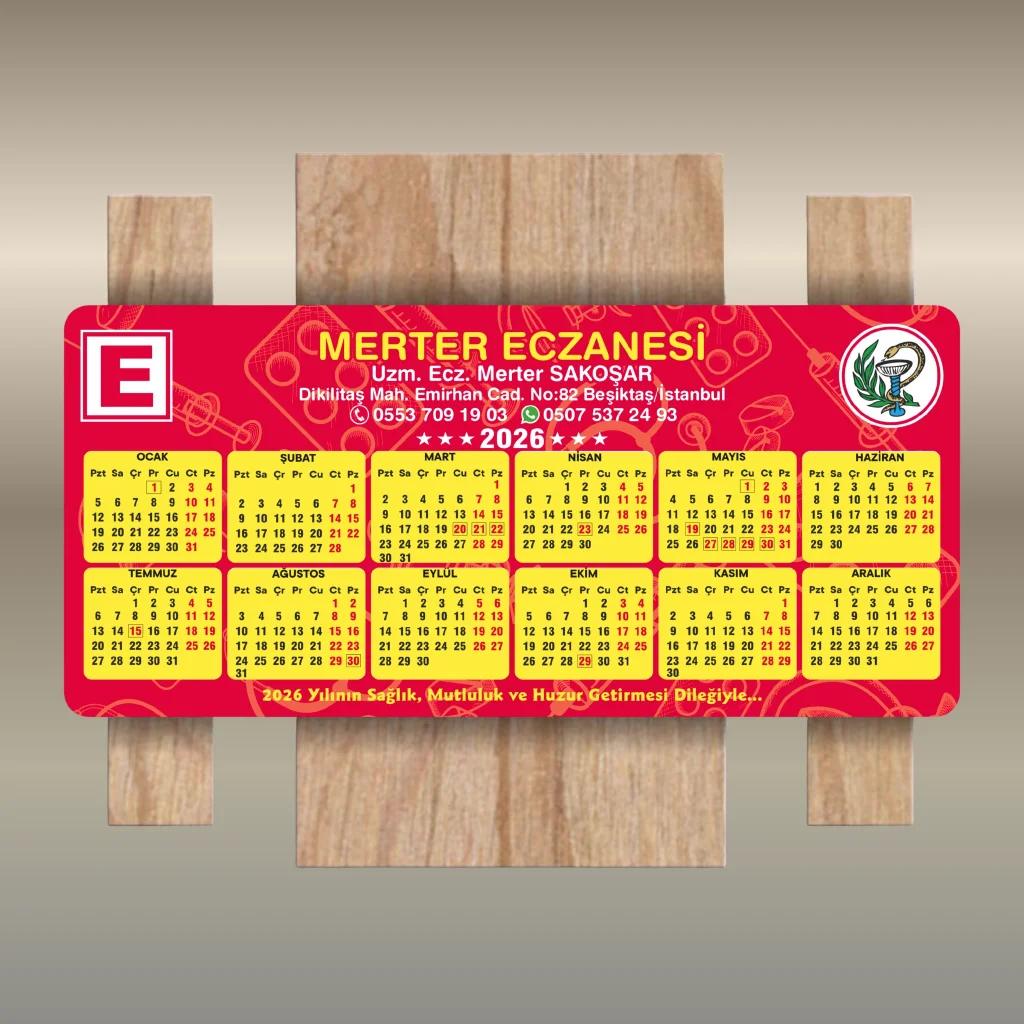 15x7 cm Eczanenize Özel 2026 Takvimli Magnet