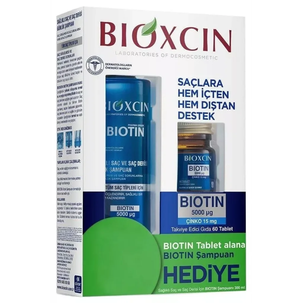 Bioxcin Biotin 5000 mg + Çinko 15 mg Tablet Biotin Şampuan Hediyeli