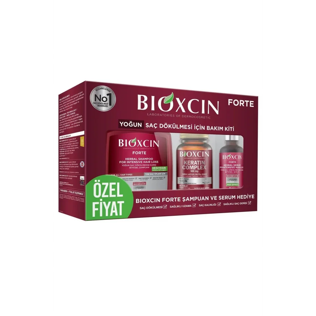 Bioxcin Forte Saç Bakım Kiti Yoğun Saç Dökülmesi İçin (300 ml Şampuan  50 ml Serum  Keratin Complex 60 Tablet)