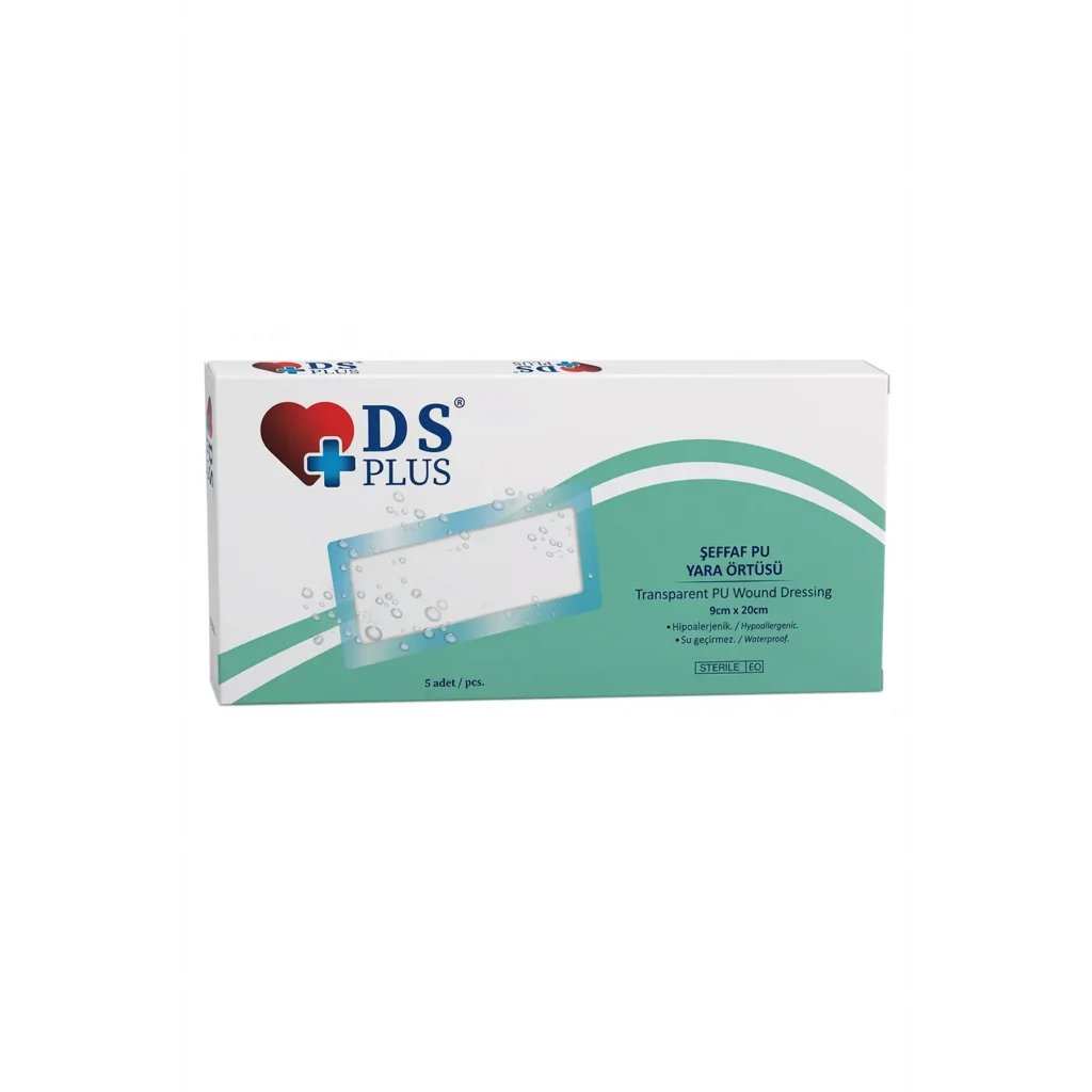 DS Sağlık Damla Sağlık Şeffaf Su Geçirmez PU Yara Örtüsü 9cm x 20 cm 5 Lİ