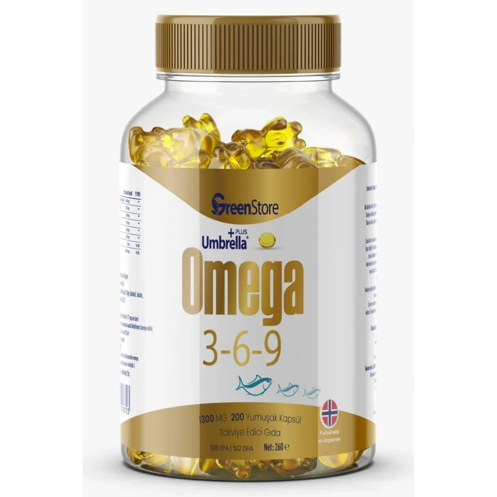 Green Store Umbrella Plus Omega 3-6-9 Norveç Balık Yağı 1300 mg 200 Kapsül