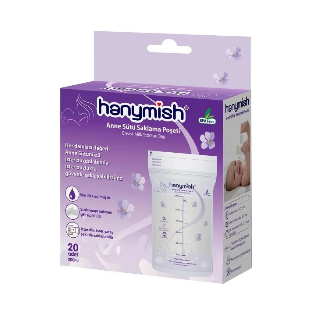Hanymish Süt Saklama Poşeti Kilitli Kapak 20 Adet 200 ml