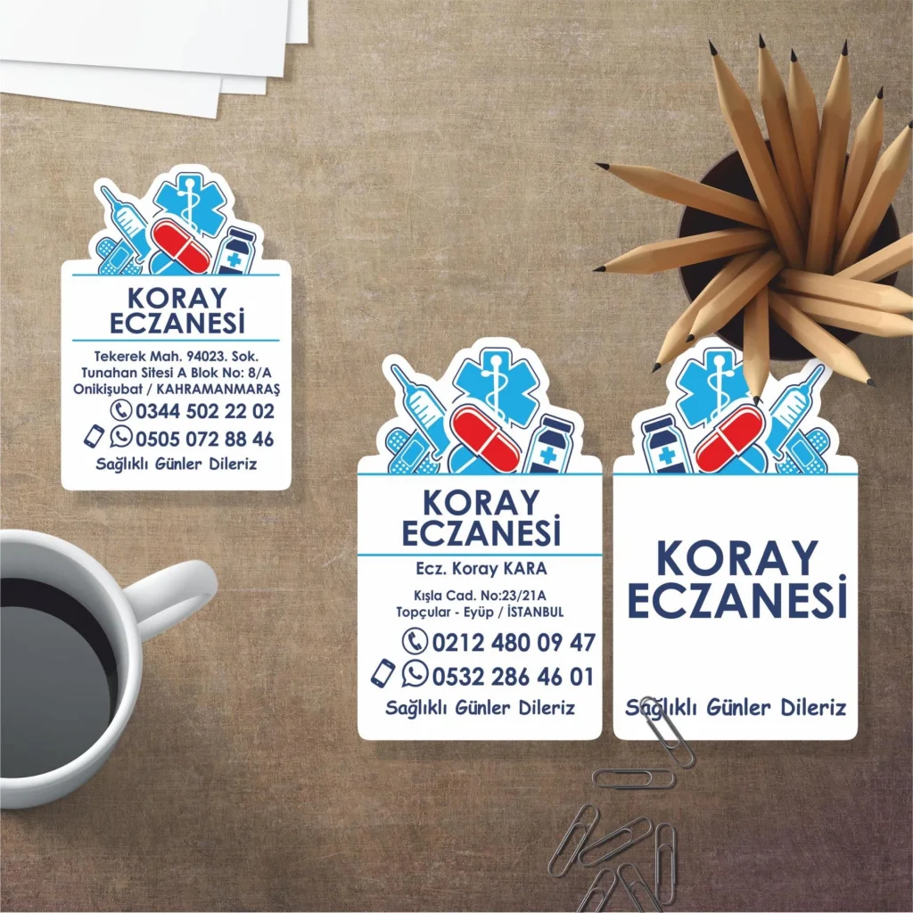 Mavi Tema Eczane Kartvizit + Magnet Paketi
