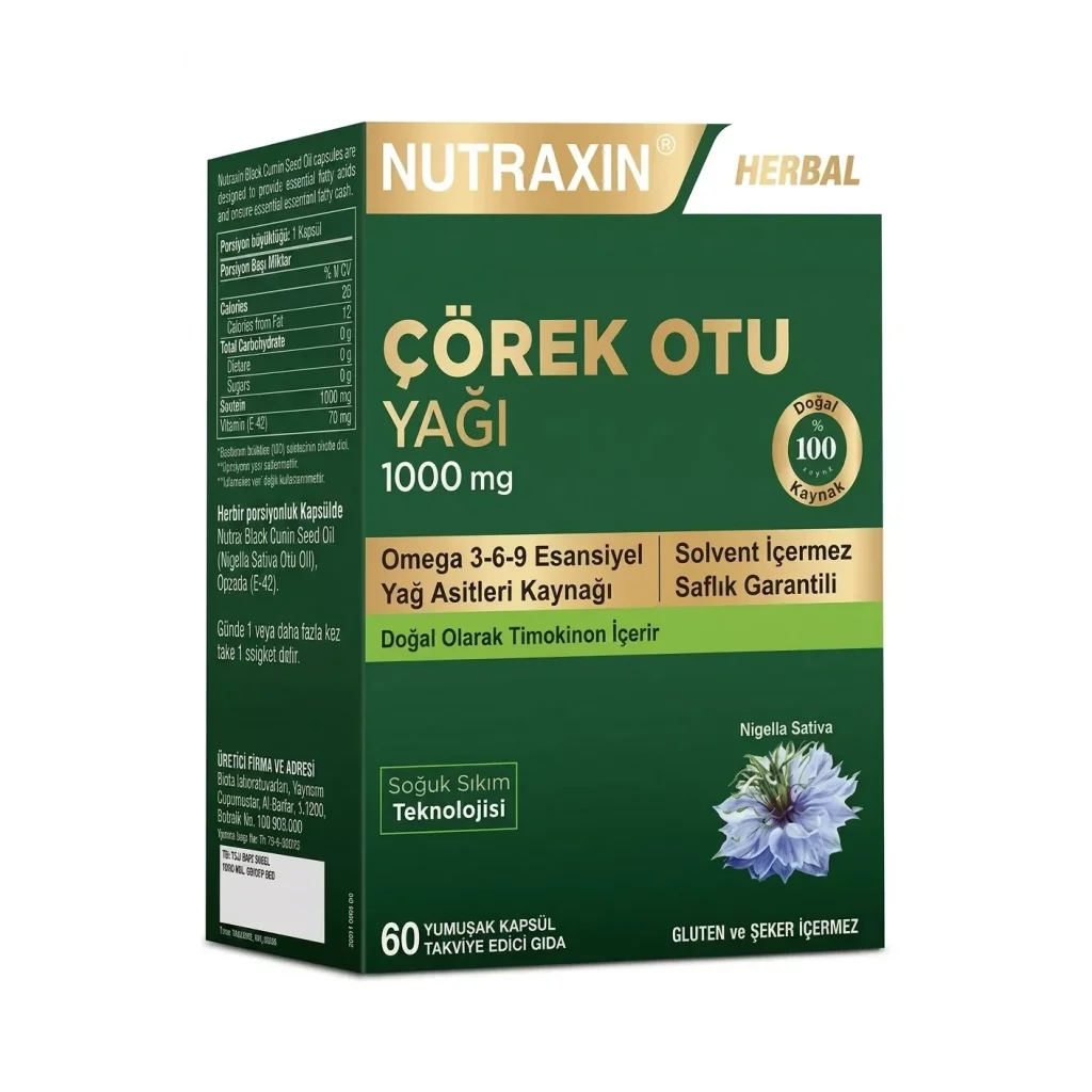 Nutraxin Çörek Otu Yağı 1000 mg 60 Yumuşak Kapsül