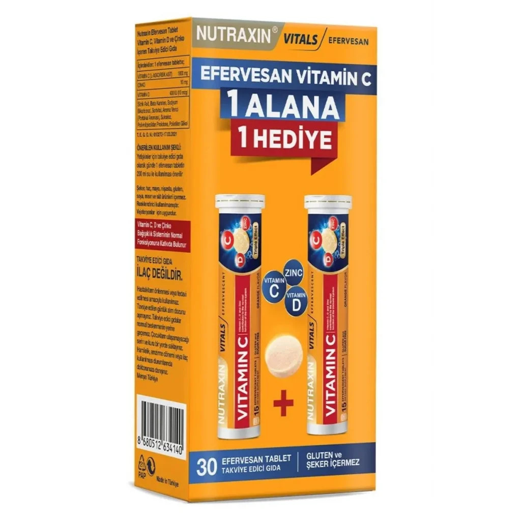 Nutraxin Vitamin C D Zinc 15 Efervesan Tablet - İkili Kofre