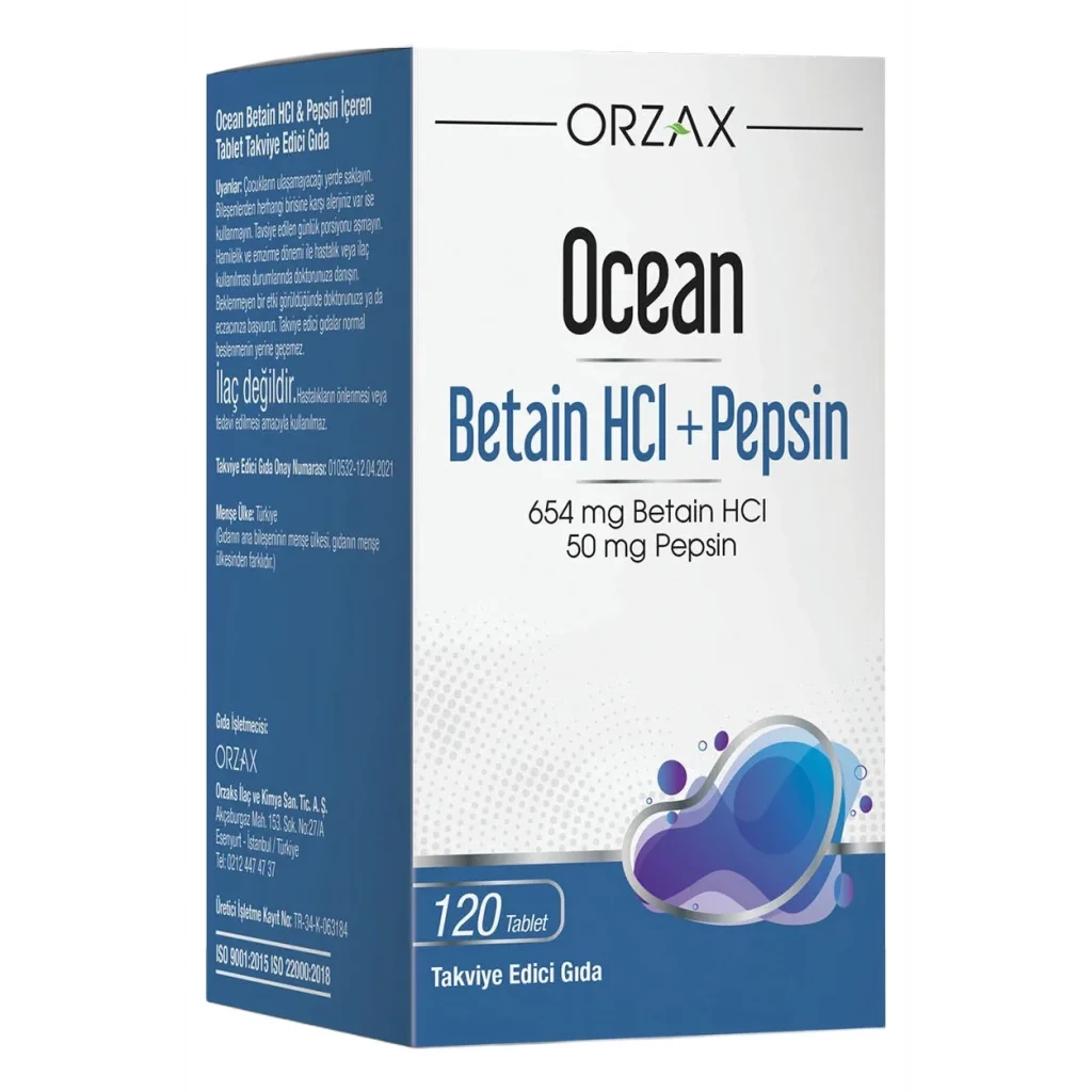 Ocean Betain HCI+ Pepsin Takviye Edici Gıda 120 Tablet