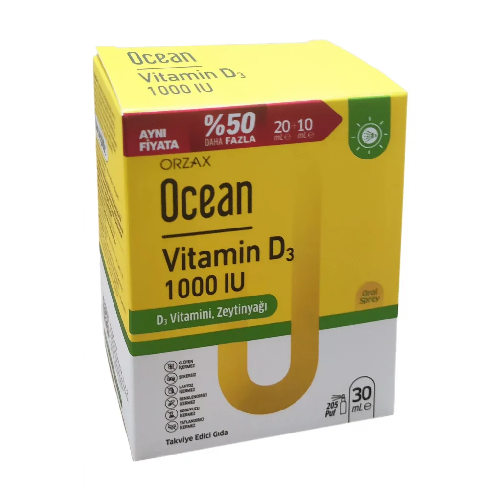 Ocean Vitamin D3 Sprey 1000 IU 20 ml + 10 ml - %50 Daha Fazla
