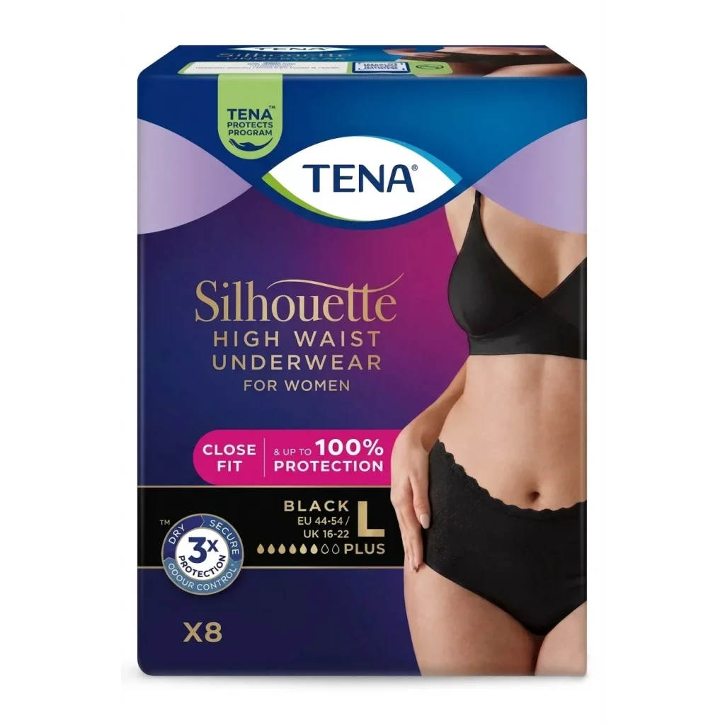 Tena Silhouette Plus Kadınlara Özel Yüksek Bel Emici Külot Siyah Large 8 li