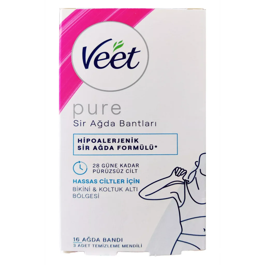 Veet Hipoalerjenik Sir Ağda Bandı Pure Bikini Bölgesi ve Koltuk Altı 16lı + 3 Adet Temizleme Mendili Hediye