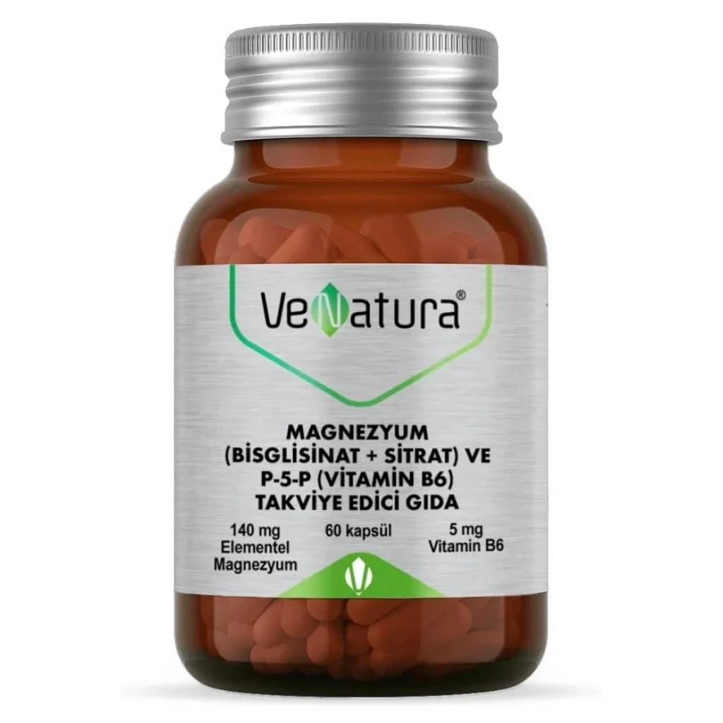 VeNatura Magnezyum (Bisglisinat+Sitrat) ve P5P (Vitamin B6) 60 Kapsül