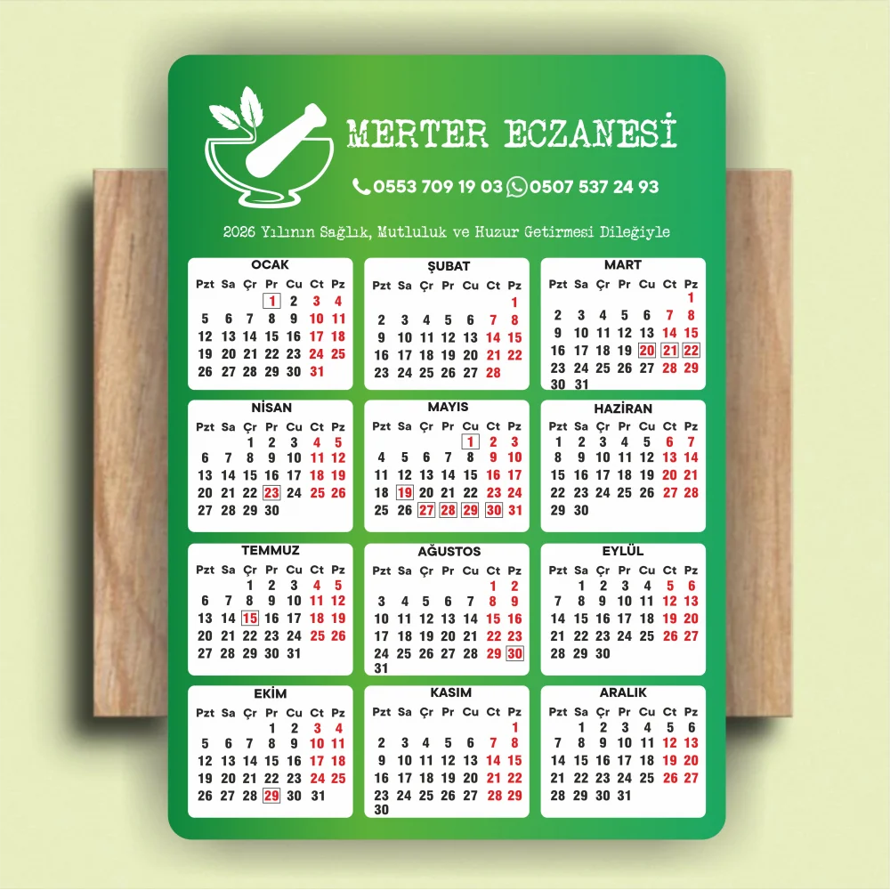 14x10 cm Eczanenize Özel 2026 Takvimli Magnet 1000 adet No:3