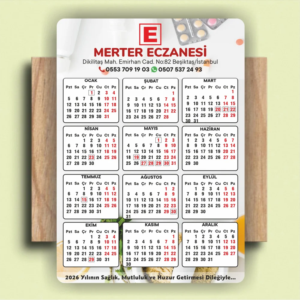 14x10 cm Eczanenize Özel 2026 Takvimli Magnet 1000 adet No:4