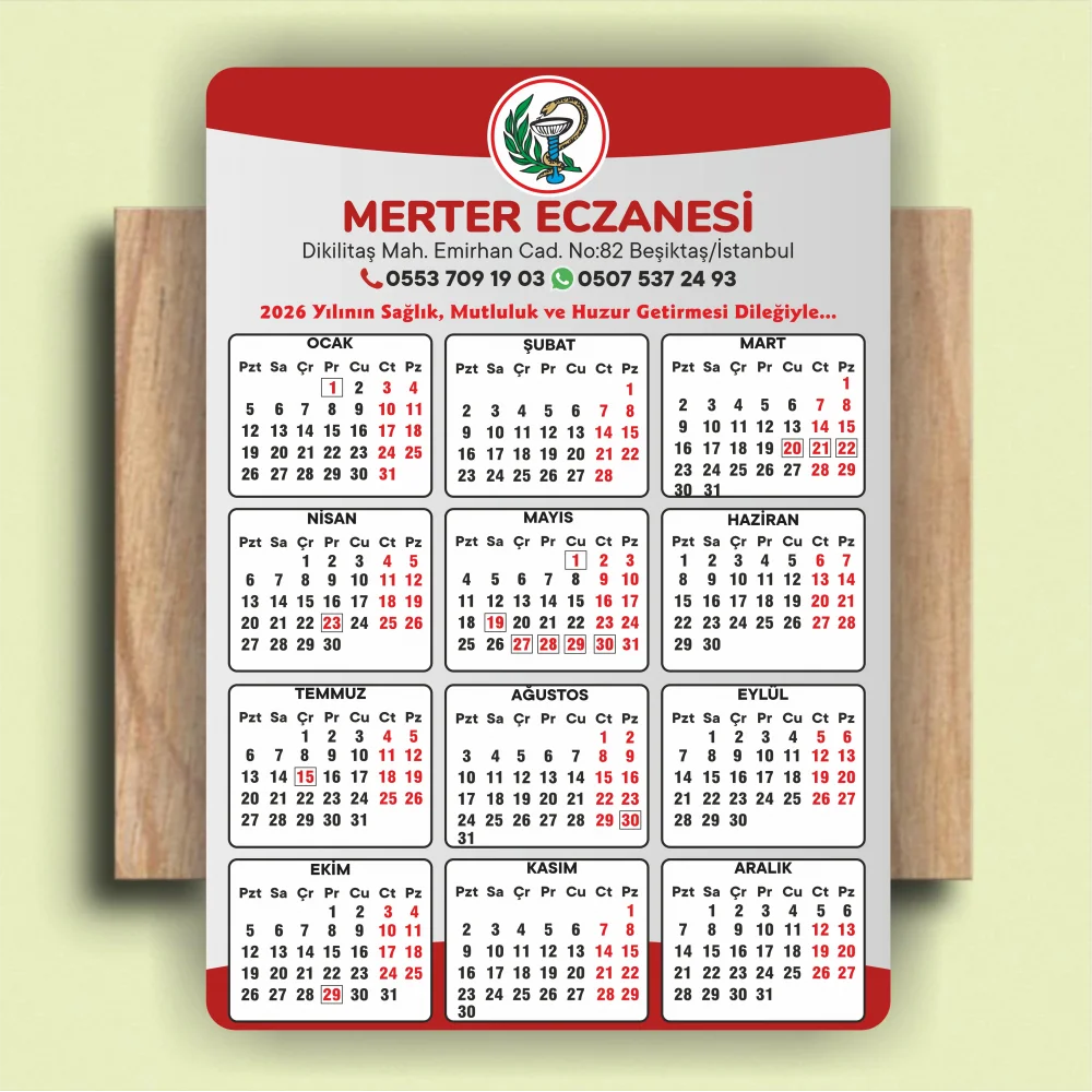 14x10 cm Eczanenize Özel 2026 Takvimli Magnet 1000 adet No:1
