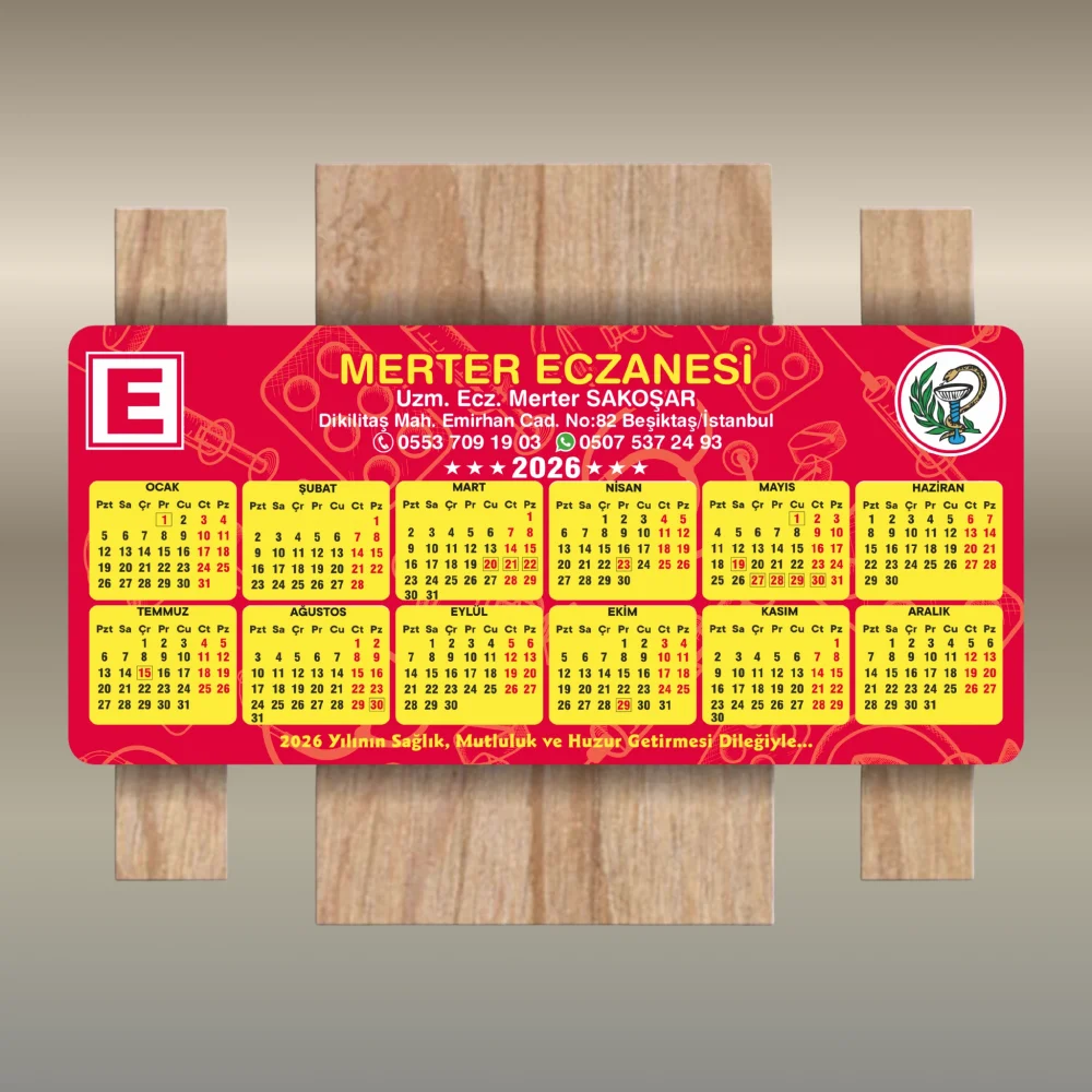 15x7 cm Eczanenize Özel 2026 Takvimli Magnet