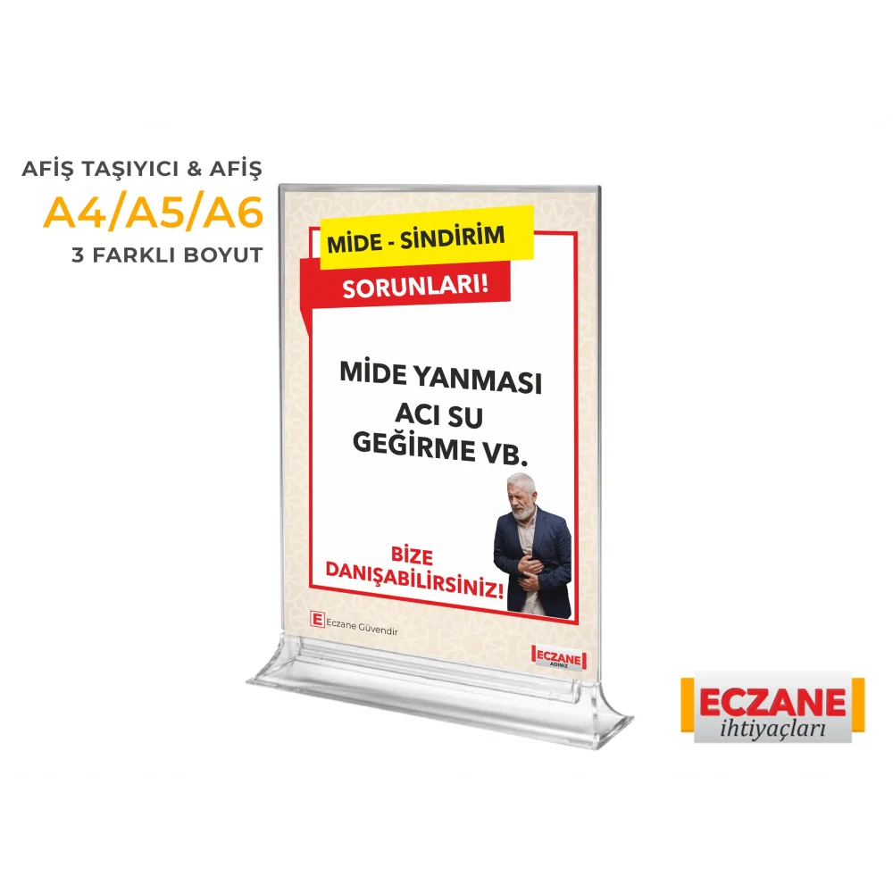 Mide Konforu Eczane Destek Afişi + Pleksi Afiş Taşıyıcı