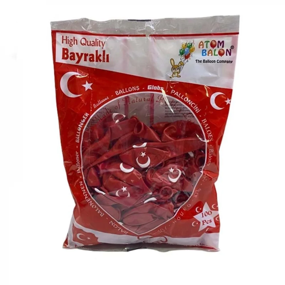 Atom Balon Bayrak Baskılı 100lü