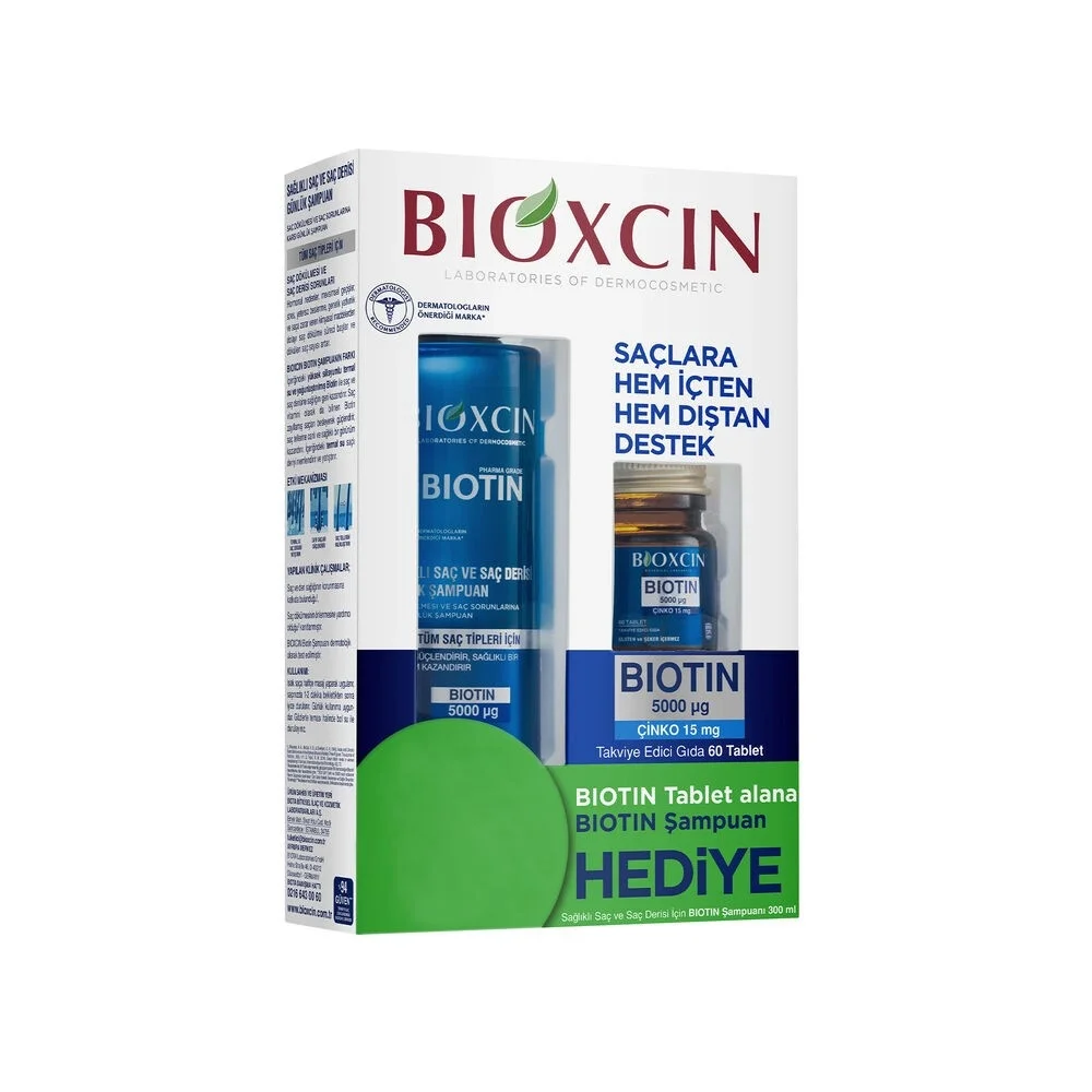 Bioxcin Biotin 5000 mg + Çinko 15 mg Tablet Biotin Şampuan Hediyeli