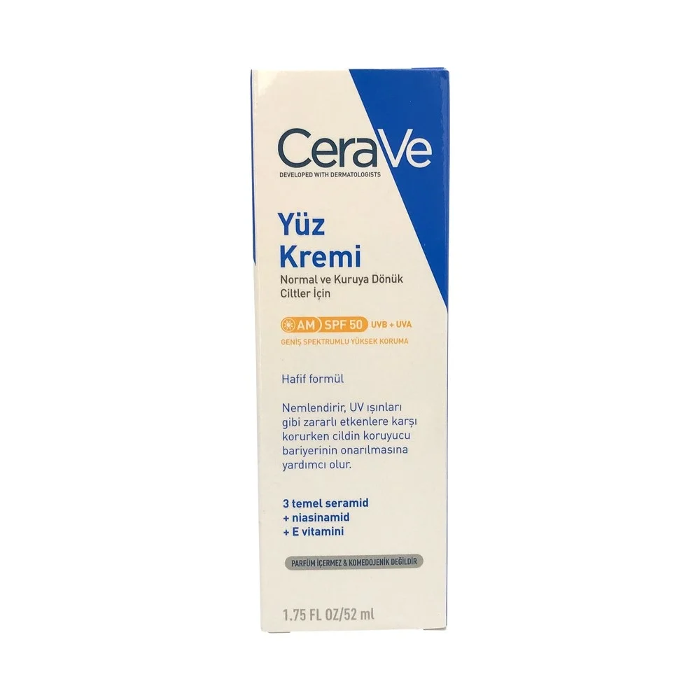 Cerave Normal ve Kuruya Dönük Ciltler İçin Yüz Nemlendirici Krem SPF50 52 ml