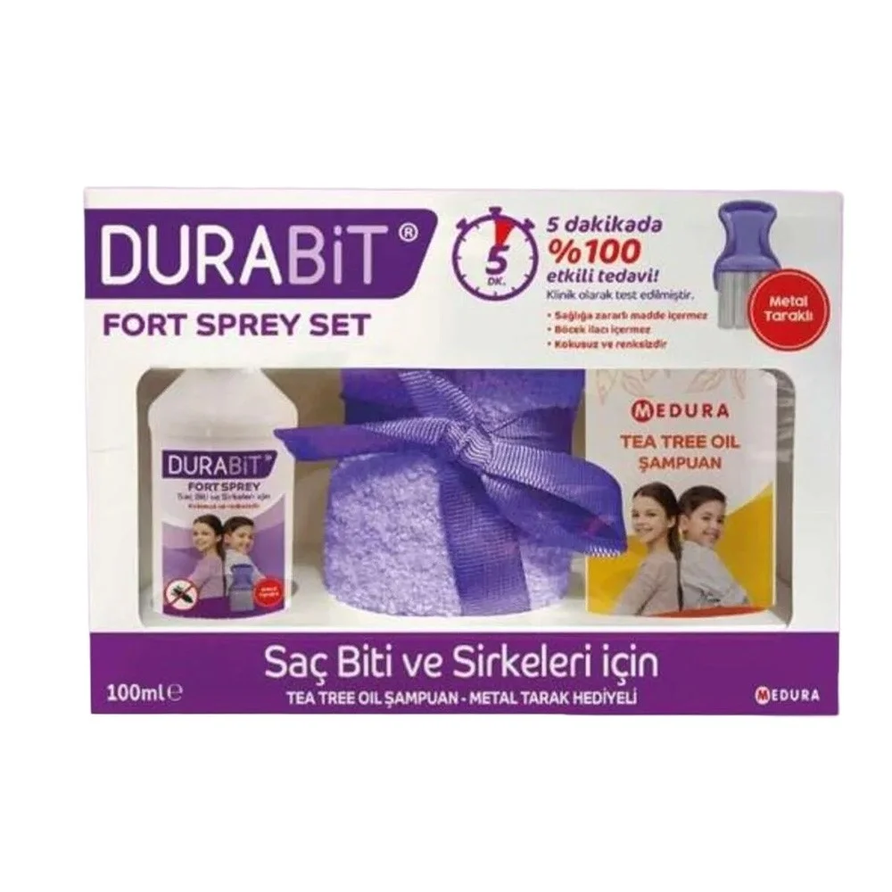 Durabit Fort Sprey Set - 200 ml Şampuan - 100 ml Sprey - Toka - Rozet - Metal Tarak Hediyeli
