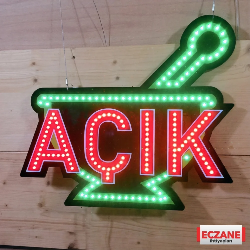 Eczane Açık Tabelası Havan figürlü