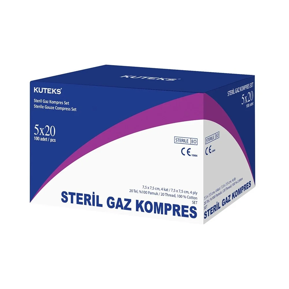 Kuteks Steril Gaz Kompres 7,5 x 7,5cm (5x20) 100lü