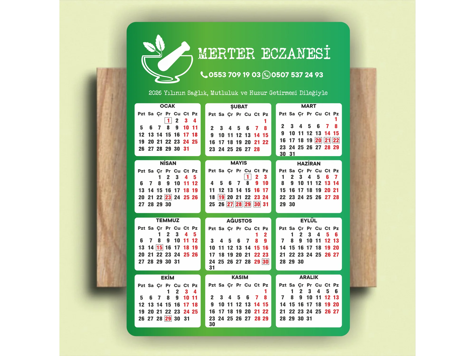 14x10 cm Eczanenize Özel 2026 Takvimli Magnet 1000 adet No:3