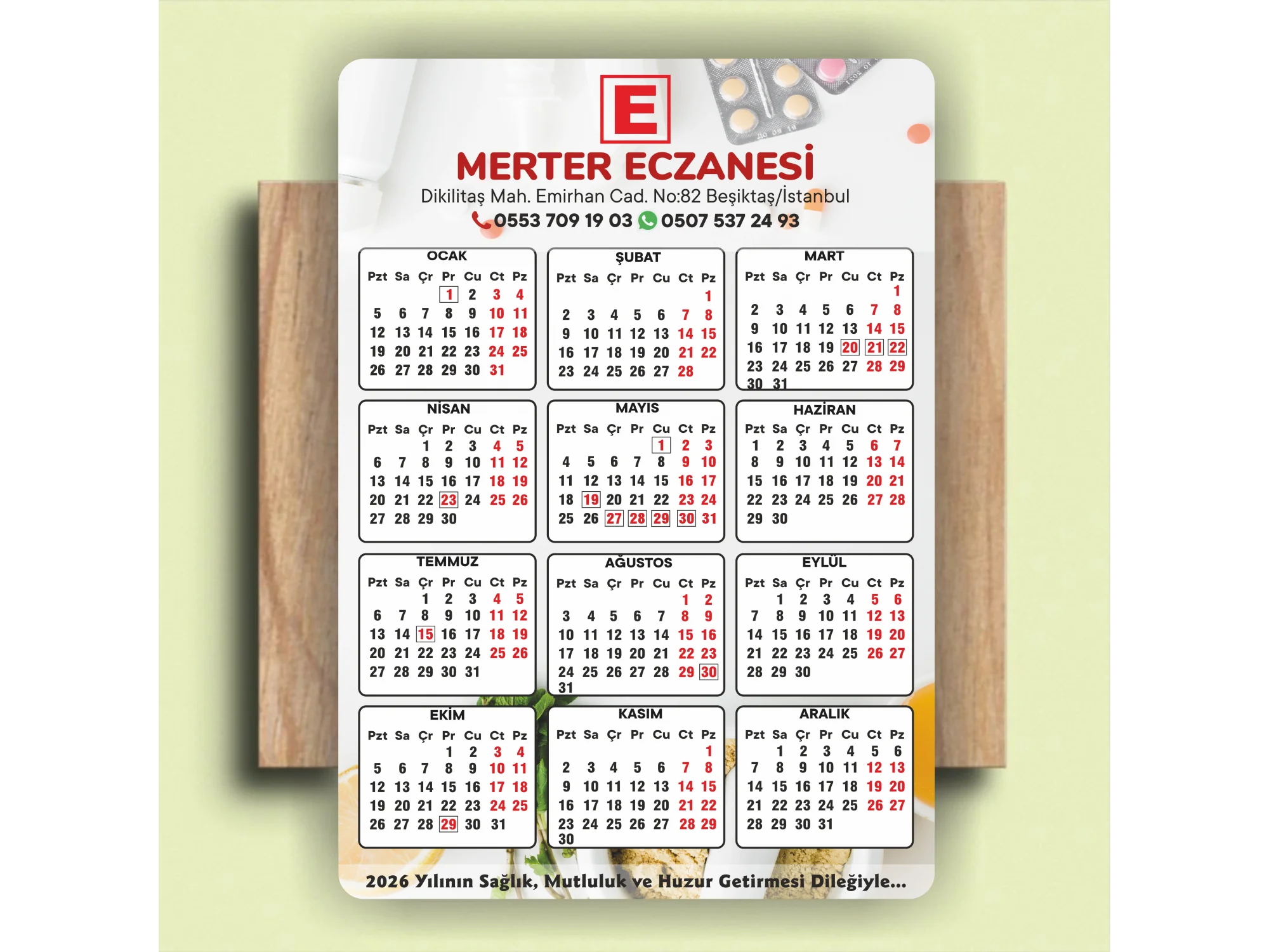 14x10 cm Eczanenize Özel 2026 Takvimli Magnet 1000 adet No:4