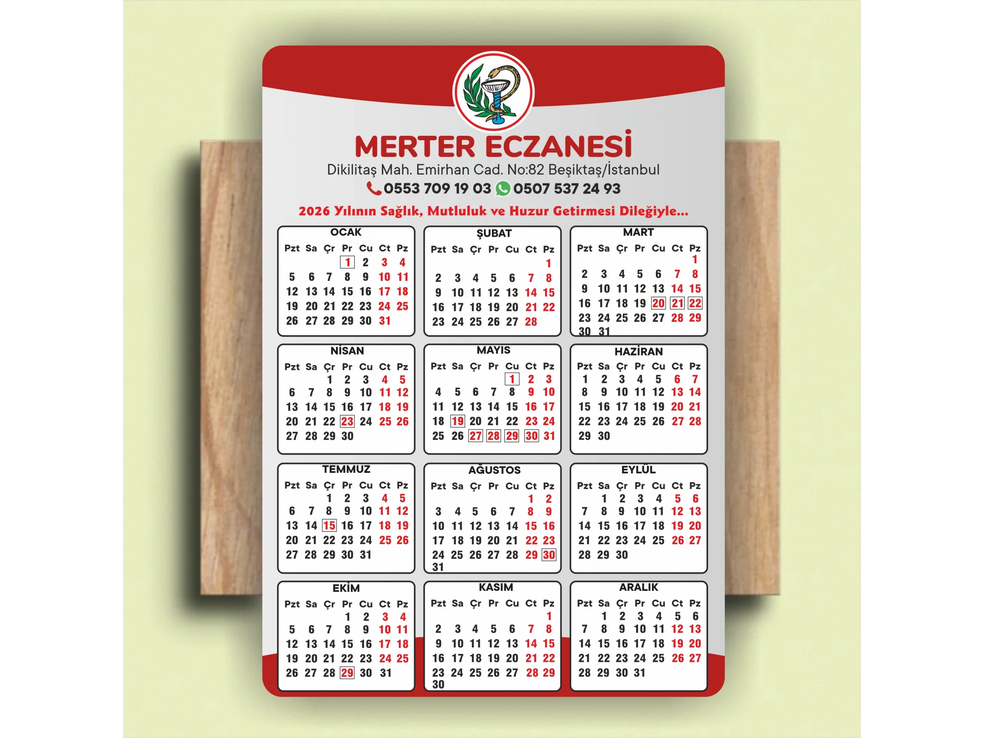 14x10 cm Eczanenize Özel 2026 Takvimli Magnet 1000 adet No:1