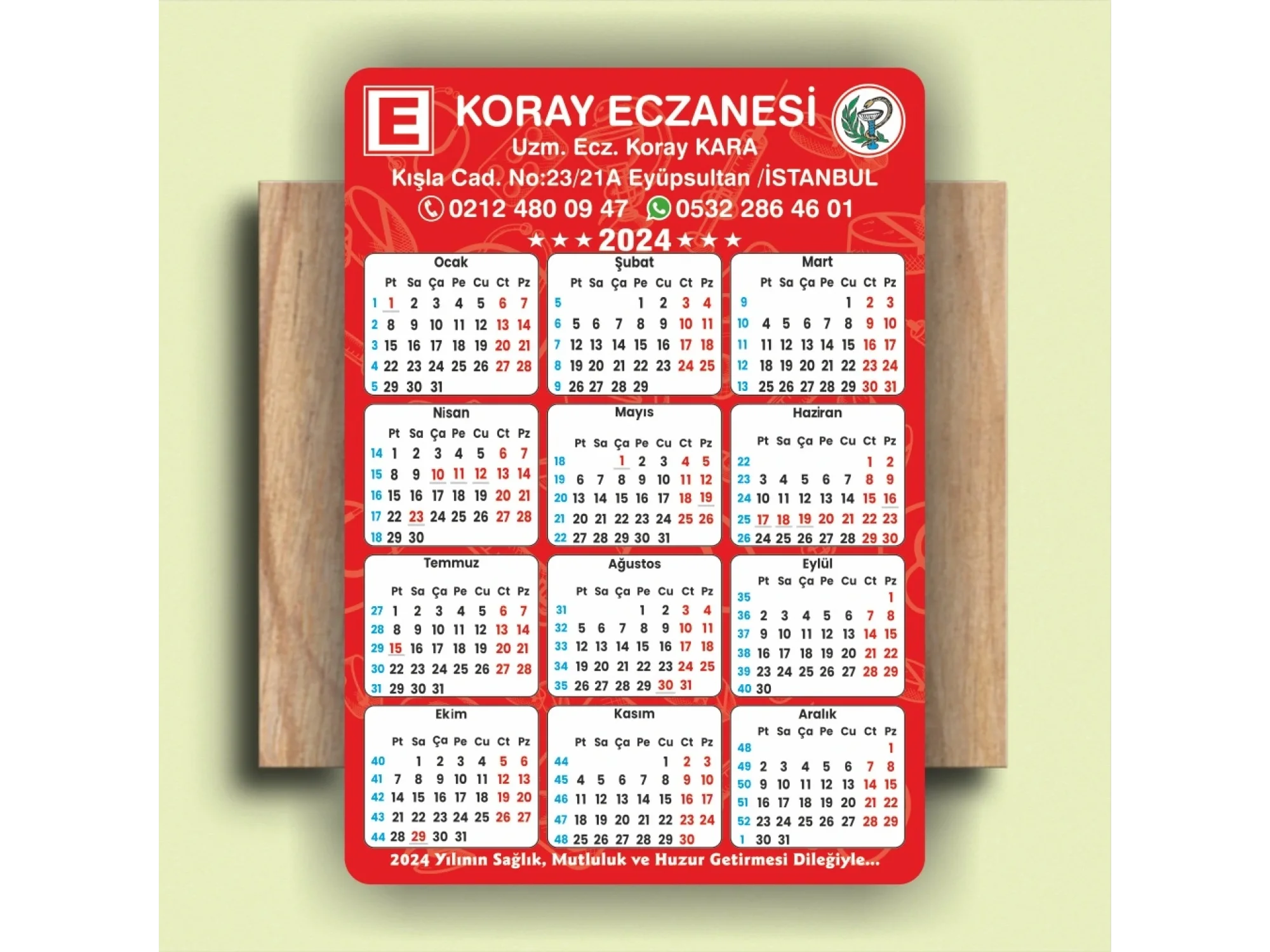 14x10 cm Eczanenize Özel 2026 Takvimli Magnet