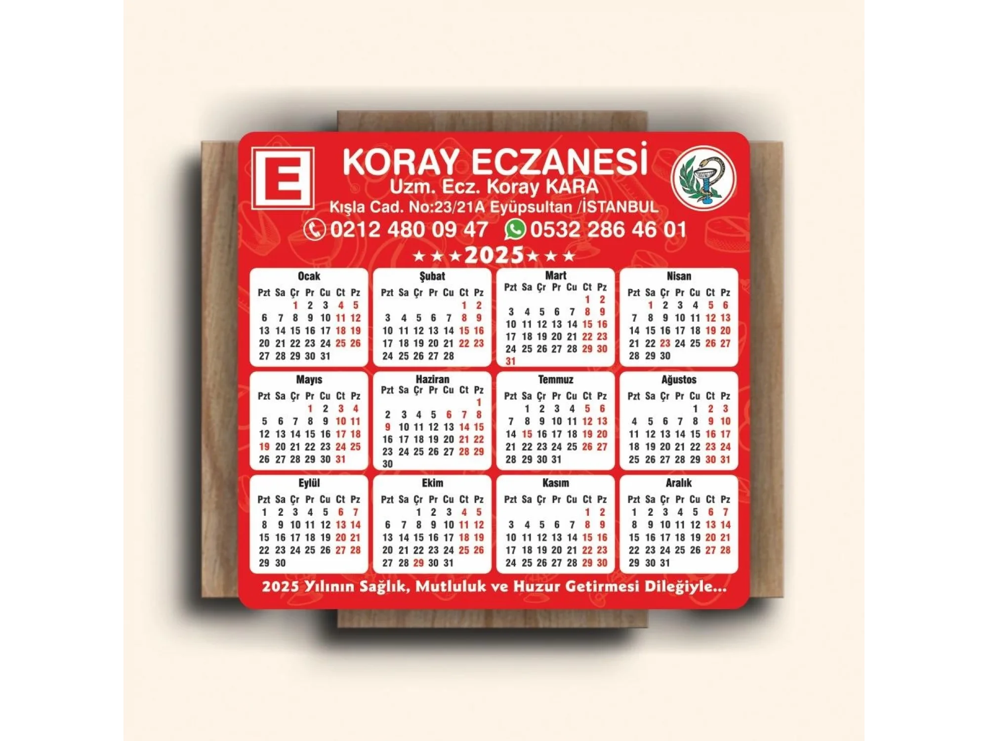 15x14 cm Eczanenize Özel 2025 Takvimli Magnet