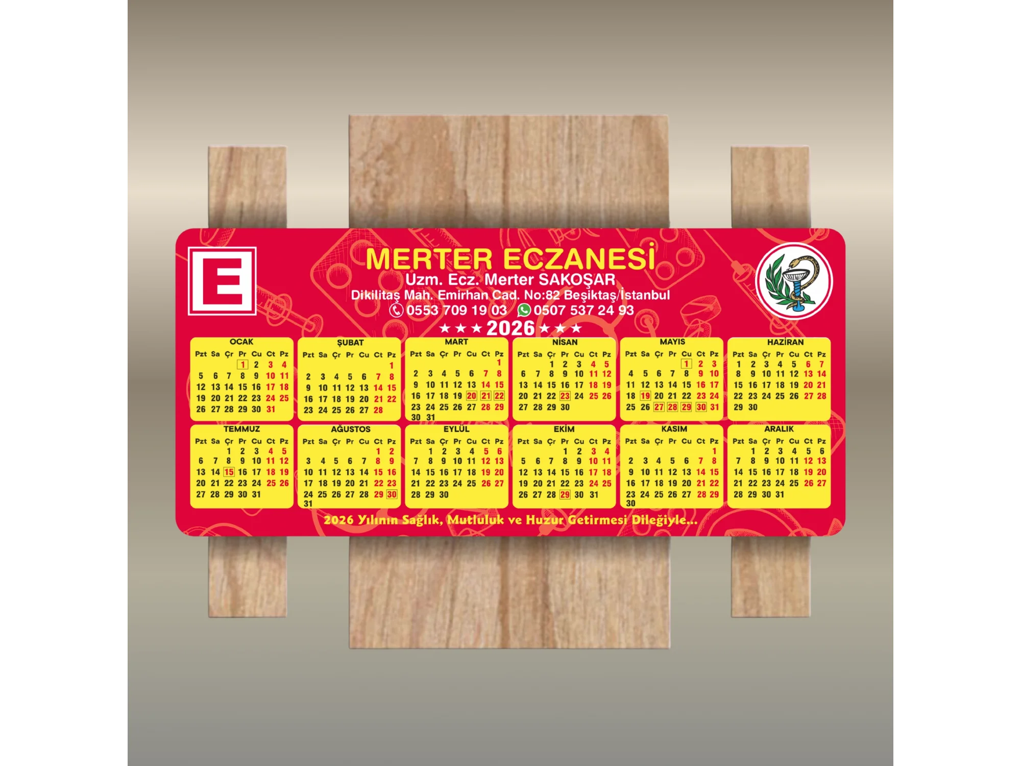 15x7 cm Eczanenize Özel 2026 Takvimli Magnet