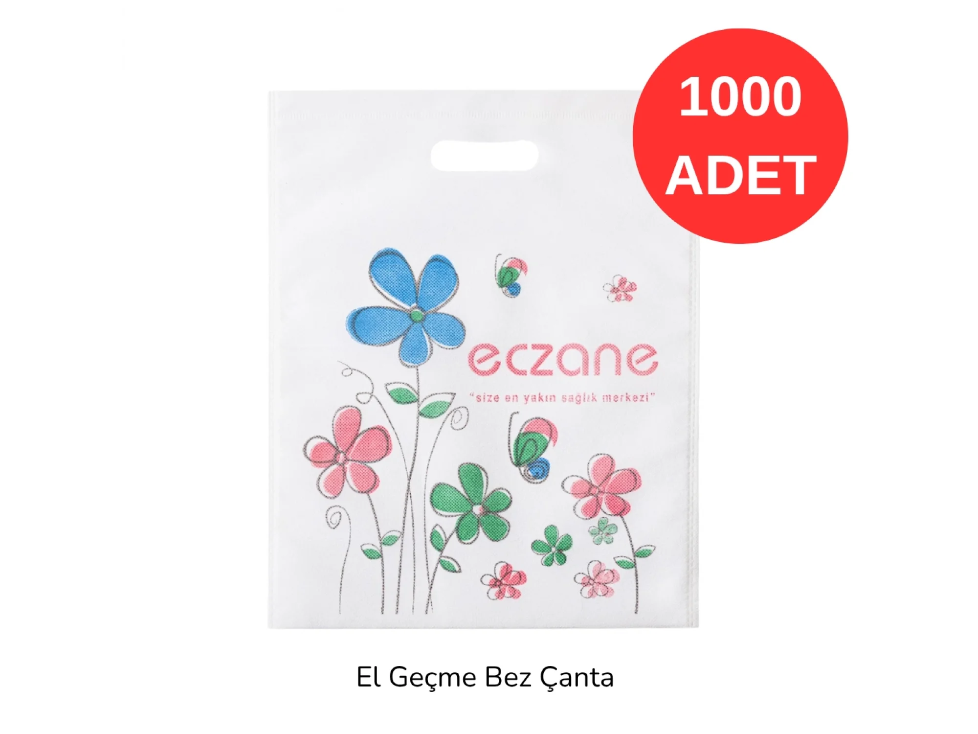 30x37 Çiçek Desenli El Geçme Bez Torba 1000 adet