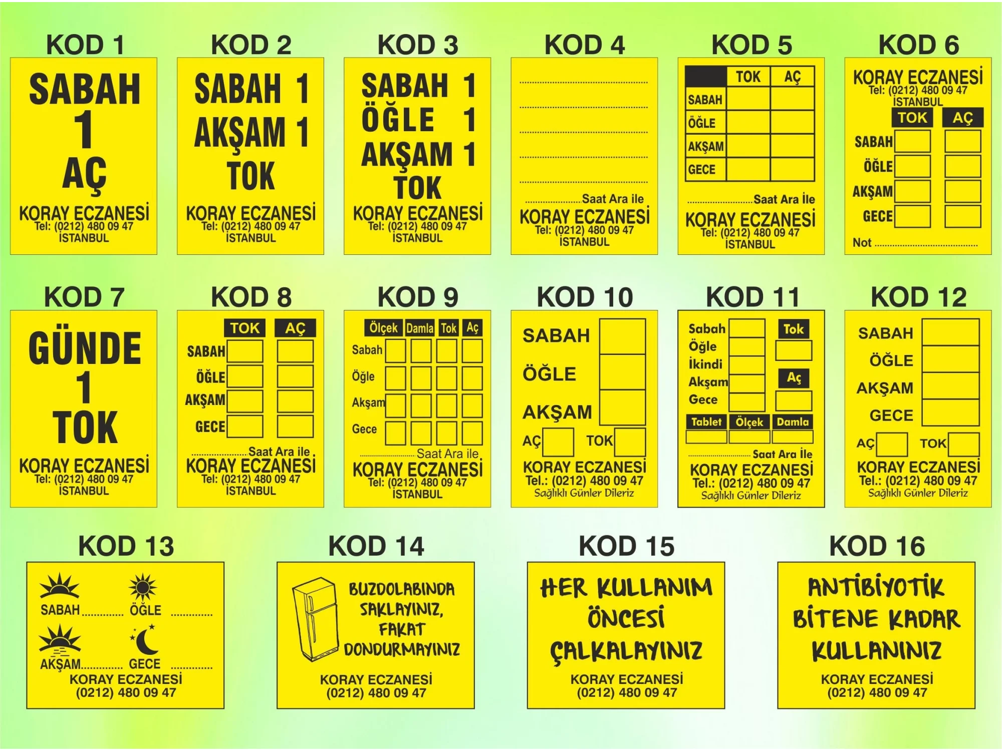 4 Farklı Tasarımda 20.000 Adet fosforlu Eczane Etiketi