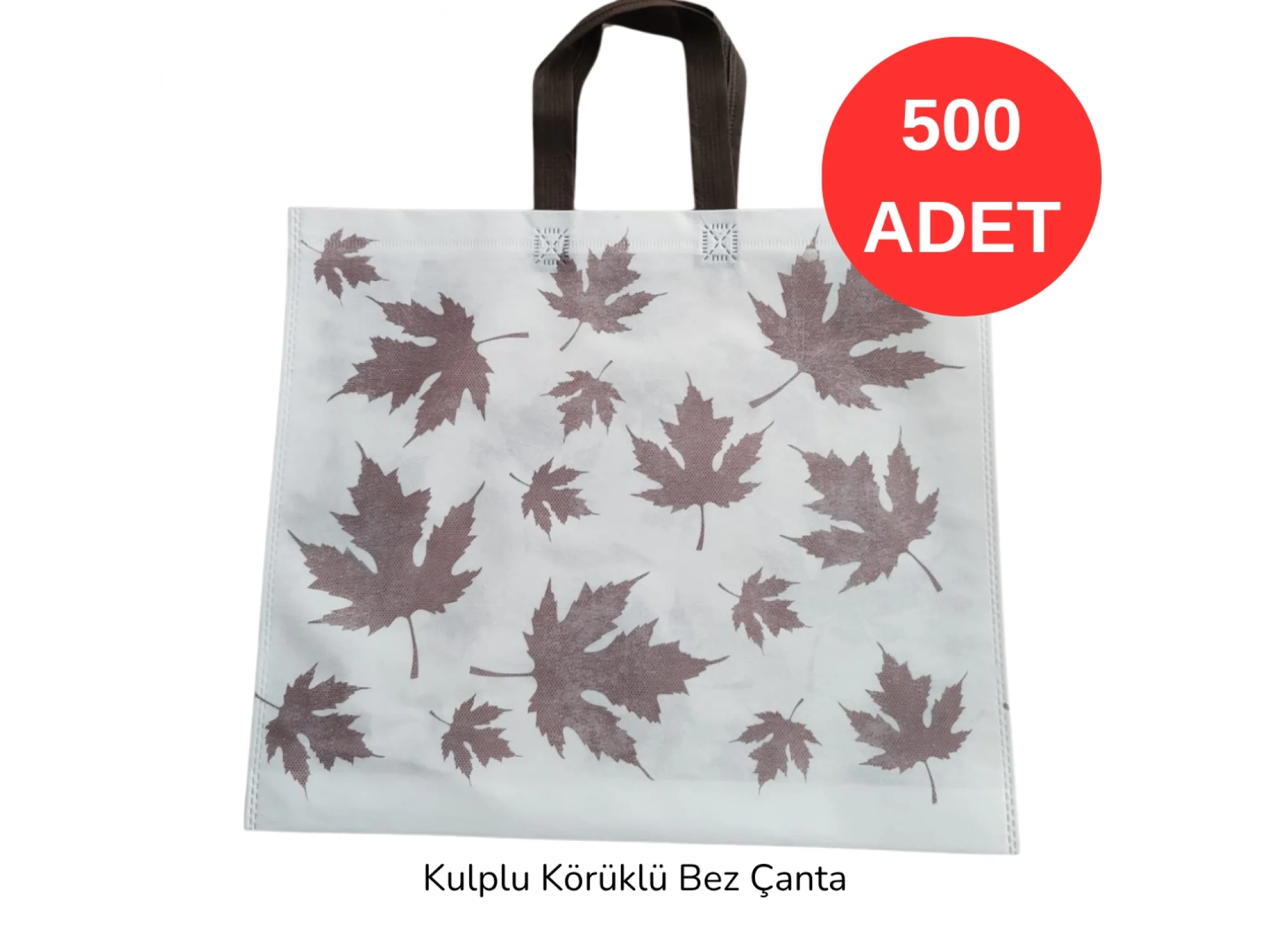 40x34x7cm Kulplu Körüklü Çınar Yaprak Desenli Bez Torba 500 adet